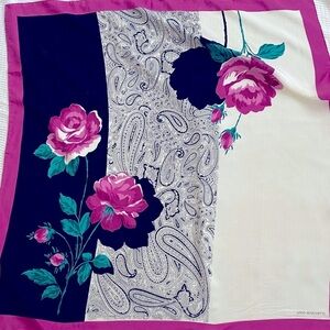 Anna Marchetti Floral Silk Scarf - Black, Cream, and Purple